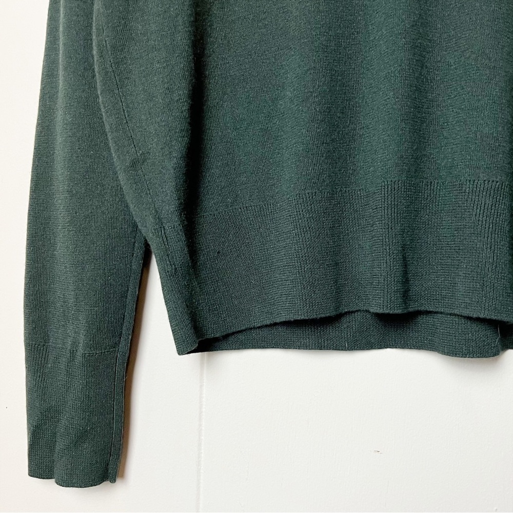Theory Tie Neck Sweater Large mock button cutout lightweight green silk cashmere - Picture 5 of 10